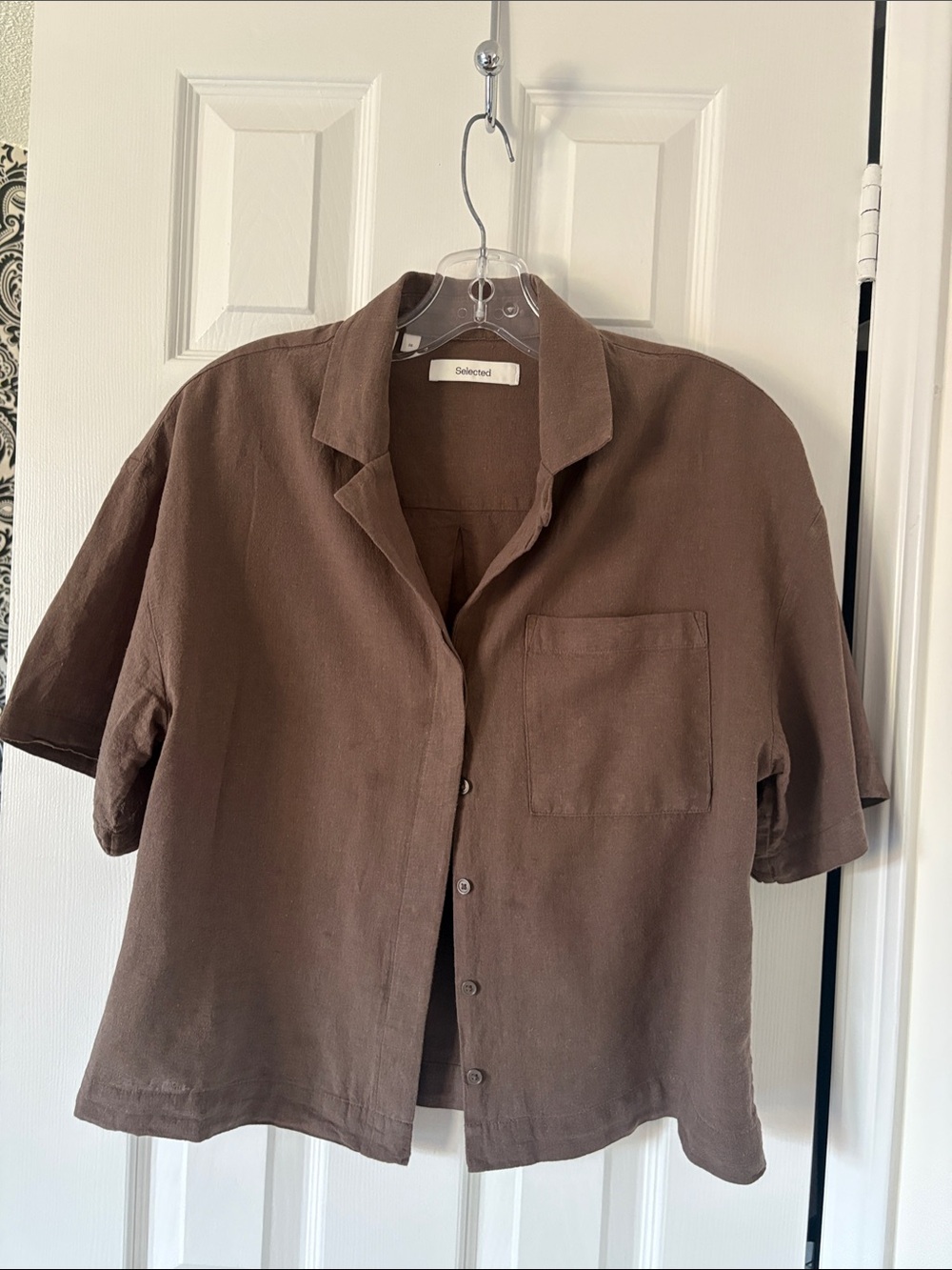 Selected Homme Short-Sleeve Button-Down Shirt in Brown